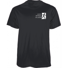 Front side of a black shirt with "LBV - Lock Bypass Village" branding on the top left