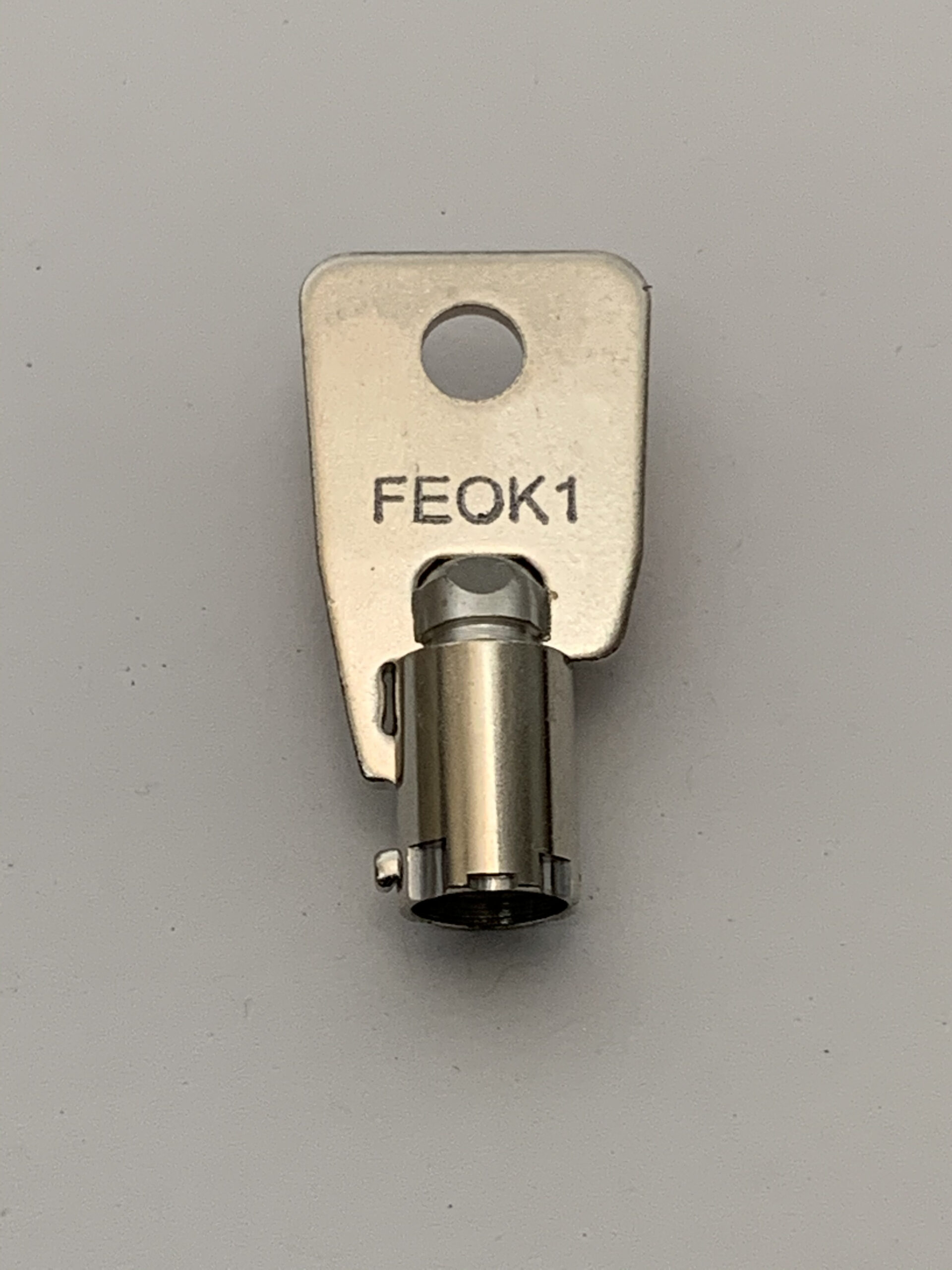 FEO-K1 key with the text "FEOK1" engraved on the head
